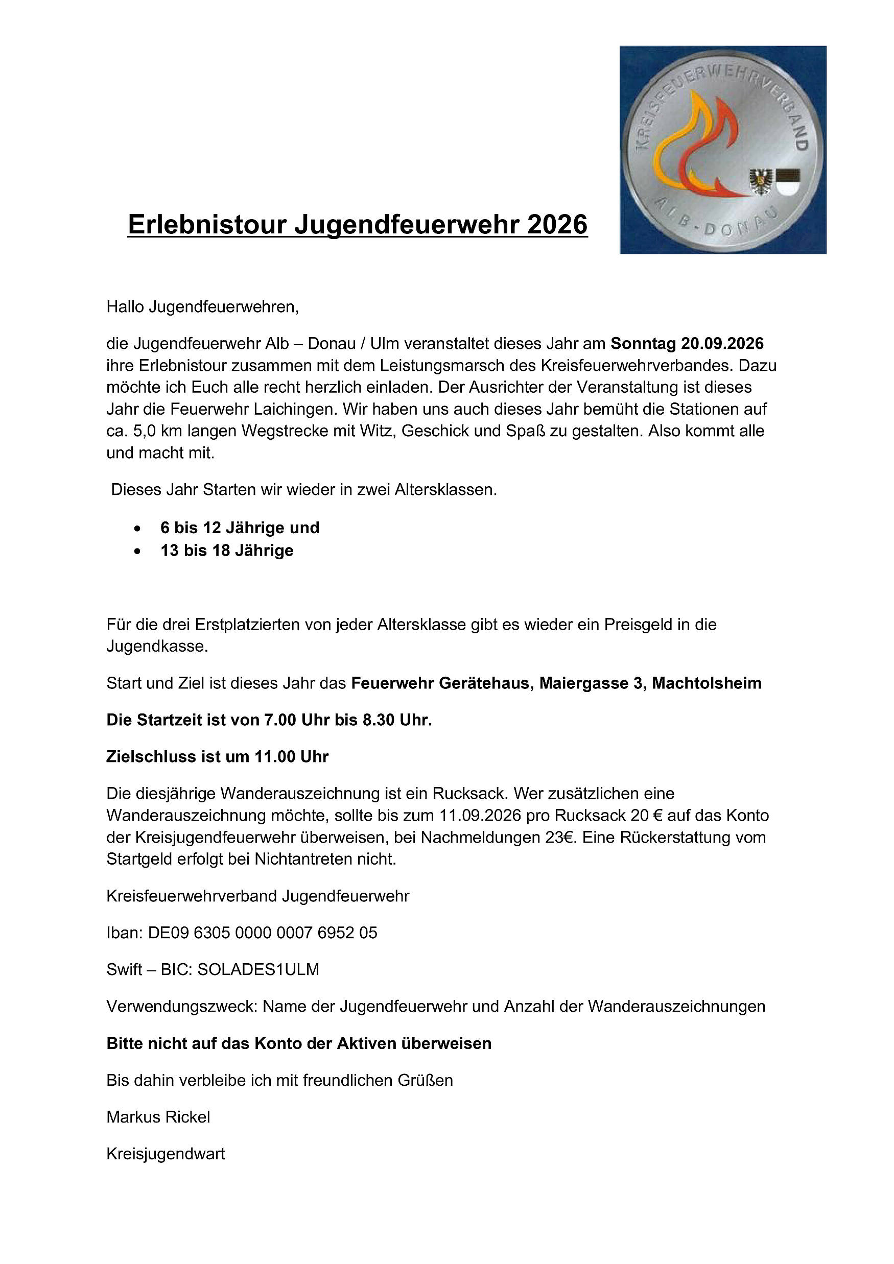 Erlebnistour Jugendfeuerwehr 2026